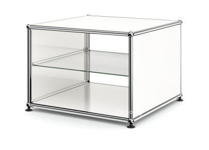 USM Haller Beistelltisch mit Seitenwänden, 50 cm, mit Glas-Zwischentablar, Reinweiß RAL 9010