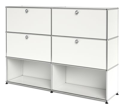 USM Haller Highboard L, individualisierbar, Reinweiß RAL 9010, Mit 2 Klappen, Mit 2 Klappen, Offen