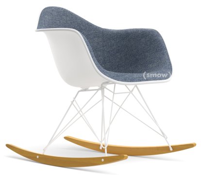 Eames Plastic Armchair RE RAR mit Polsterung, Weiß non-RE, Mit Vollpolsterung, Dunkelblau / elfenbein, Weiß, Weiß/Ahorn gelblich