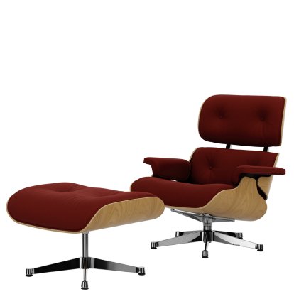 Eames Lounge Chair & Ottoman Calma, Kastanie natur, Calma, brandy, 84 cm - Originalhöhe 1956, Aluminium poliert