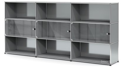 USM Haller Highboard XL mit 3 Glastüren, ohne Schloss, Mittelgrau RAL 7005