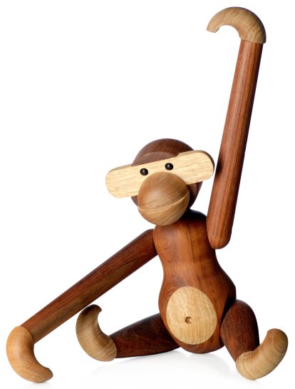 Affe Holzfigur, Groß (H 46 cm), Teak/Limba