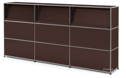 USM Haller Theke Typ 2 (mit Schrägtablaren), USM braun, 225 cm (3 Elemente), 35 cm