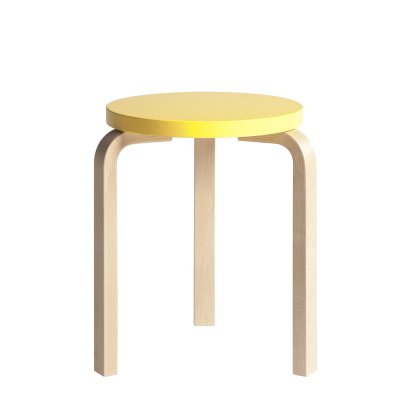 Stool 60, Sitz lackiert gelb, Beine Birke klar lackiert
