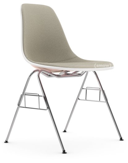 Eames Plastic Side Chair RE DSS / DSS-N, Zartrosé, Mit Vollpolsterung, Warmgrey / elfenbein, Ohne Reihenverbindung (DSS-N)
