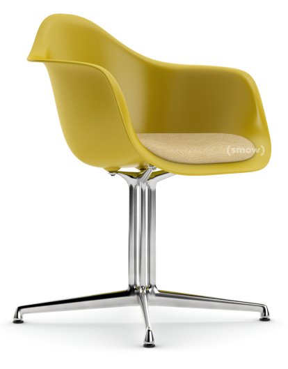 Eames Plastic Armchair RE DAL, Senf, Mit Sitzpolster, Senf / elfenbein, Aluminium poliert, Neue Sitzhöhe (43,0 cm)