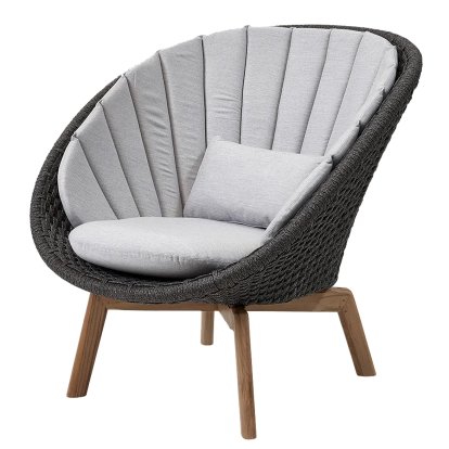 Peacock Loungesessel, Medium flat soft Rope - Dark grey / Teak, Natté - Light grey