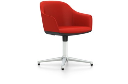 Softshell Chair auf Viersternfuß, Aluminium poliert, Plano, Poppy red, Gleiter für Teppichboden