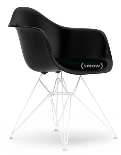 Eames Plastic Armchair DAR, Tiefschwarz, Mit Sitzpolster, Petrol / moorbraun, Standardhöhe - 43 cm, Beschichtet weiß