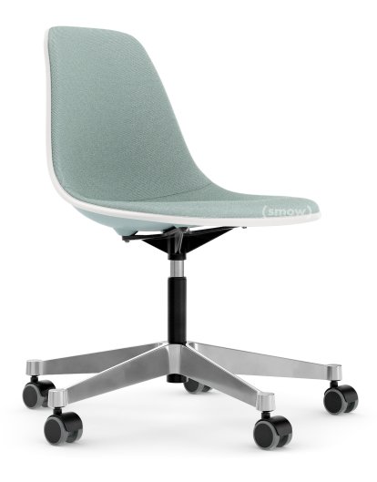 Eames Plastic Side Chair RE PSCC, Eisgrau, Mit Vollpolsterung, Eisblau / elfenbein