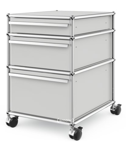 USM Haller Rollcontainer mit 3 Schubladen Typ 2 (mit Gegengewicht), Kein Schloss, Lichtgrau RAL 7035