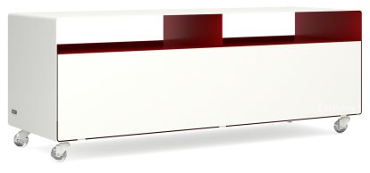 TV Lowboard R 109, Zweifarbig, Reinweiß (RAL 9010) - Rubinrot (RAL 3003), Transparentrollen