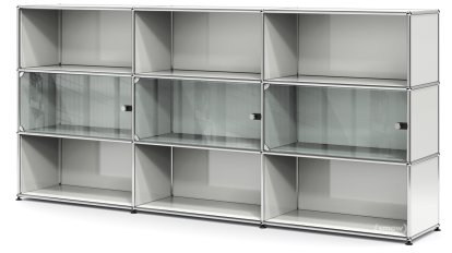 USM Haller Highboard XL mit 3 Glastüren, ohne Schloss, Lichtgrau RAL 7035