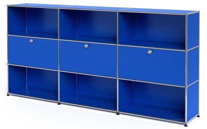 USM Haller Highboard XL, individualisierbar, Enzianblau RAL 5010, Offen, Mit 3 Klappen, Offen