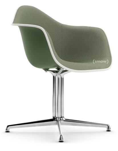 Eames Plastic Armchair RE DAL, Forest, Mit Vollpolsterung, Elfenbein / forest, Aluminium poliert, Neue Sitzhöhe (43,0 cm)