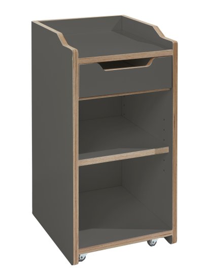 Plane Rollcontainer, Offen, Melamin anthrazit mit Birkenkante