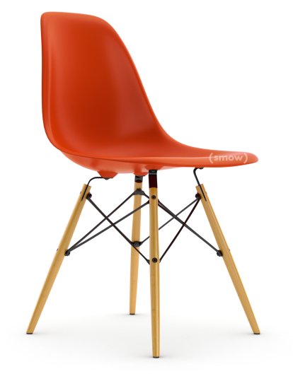 Eames Plastic Side Chair RE DSW, Rot (poppy red), Ohne Polsterung, Ohne Polsterung, Standardhöhe - 43 cm, Ahorn gelblich