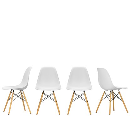 Eames Plastic Sidechair DSW 4er Aktionsset, Cotton white RE, Ahorn gelblich