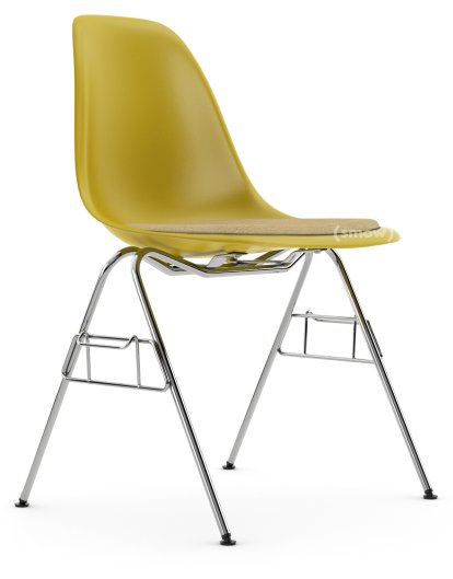 Eames Plastic Side Chair RE DSS / DSS-N, Senf, Mit Sitzpolster, Senf / elfenbein, Mit Reihenverbindung (DSS)