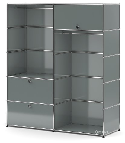 USM Haller Garderobe L mit 2 Kleiderstangen, Mittelgrau RAL 7005