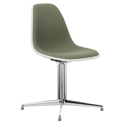 Eames Plastic Side Chair DSL, Forest, Mit Vollpolsterung, Elfenbein / forest, Aluminium poliert