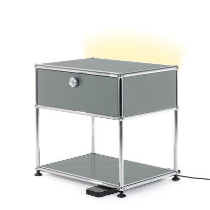 USM Haller E Nachttisch mit dimmbarem Licht, Mittelgrau RAL 7005