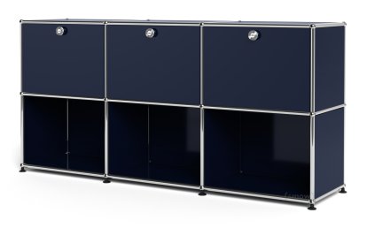 USM Haller Sideboard 50, individualisierbar, Stahlblau RAL 5011, Mit 3 Klappen, Offen