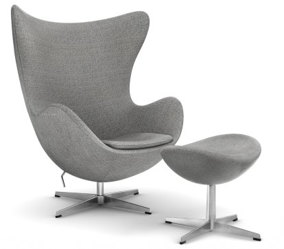 Egg Chair, Hallingdal 65, 130 - Grey, Satingebürstetes Aluminium, Mit Fußhocker