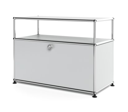 USM Haller Lowboard M mit Aufbau, individualisierbar, USM mattsilber, Mit Klappe, Ohne Kabeldurchlass