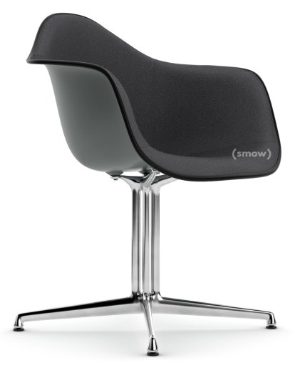 Eames Plastic Armchair RE DAL, Granitgrau, Mit Vollpolsterung, Dunkelgrau, Aluminium poliert, Klassische Sitzhöhe (41,5 cm)