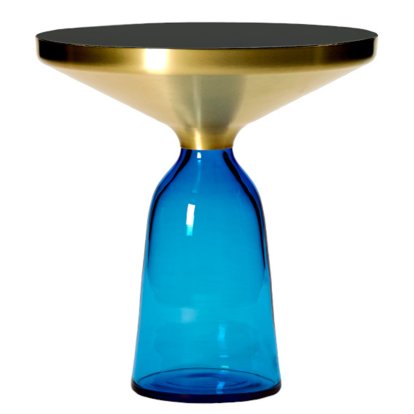 Bell Beistelltisch, Messing, klar lackiert, Saphirblau