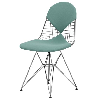 Wire Chair DKR , Glanzchrom, Sitz- und Rückenkissen (Bikini), Hopsak mint / elfenbein