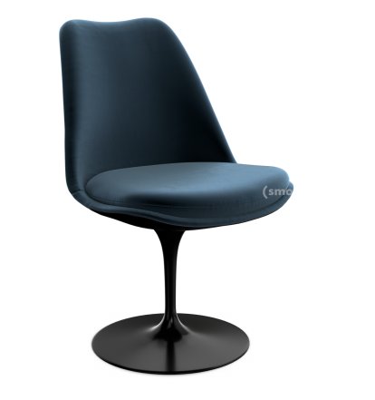 Saarinen Tulip Stuhl, drehbar, gepolsterte Innenschale und Sitzkissen, schwarz, Night Blue (Eva 170)