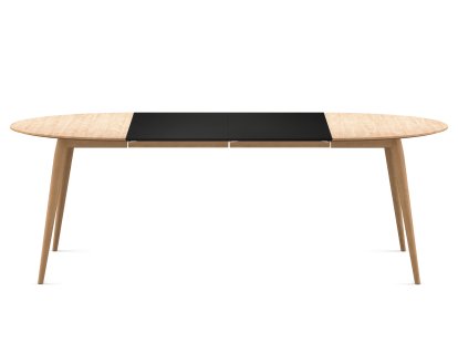 PLAYdinner Round Tisch, Eiche weiß geölt, Mit zwei Einlegeplatten (L 120-220 cm), MDF schwarz