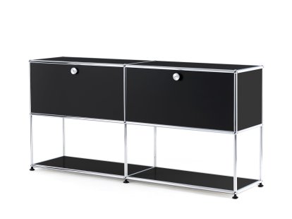 USM Haller Sideboard L mit 2 Klappen, unten Struktur, Graphitschwarz RAL 9011