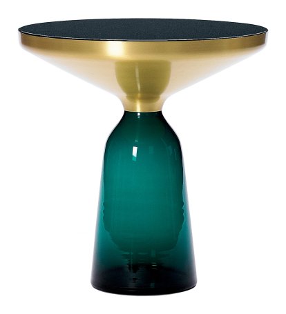 Bell Beistelltisch, Messing, klar lackiert, Smaragdgrün