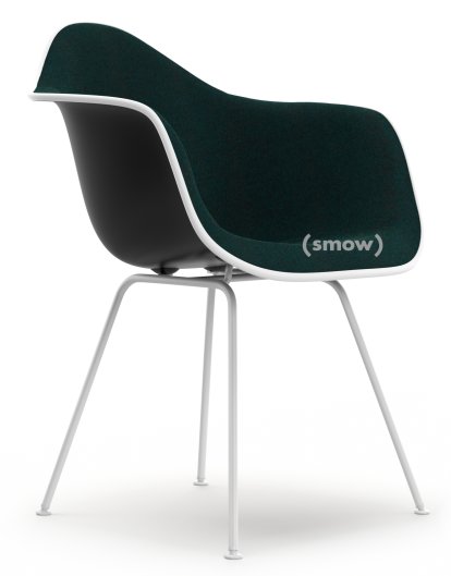 Eames Plastic Armchair DAX, Tiefschwarz, Mit Vollpolsterung, Petrol / moorbraun, Standardhöhe - 43 cm, Beschichtet weiß