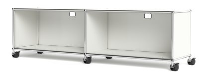 USM Haller TV-/HiFi-Lowboard, individualisierbar, Reinweiß RAL 9010, Mit 2 Klappen, Mit Kabeldurchlass oben mittig