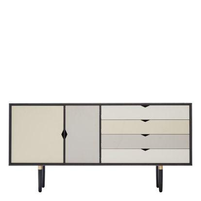 S6 Sideboard, Schwarz lackiert, Silber-weiß/Beige/Metallgrau