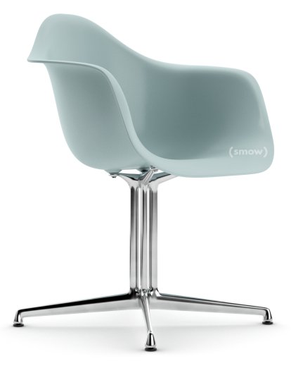 Eames Plastic Armchair DAL, Eisgrau, Ohne Polsterung, Ohne Polsterung, Aluminium poliert, Neue Sitzhöhe (43,0 cm)