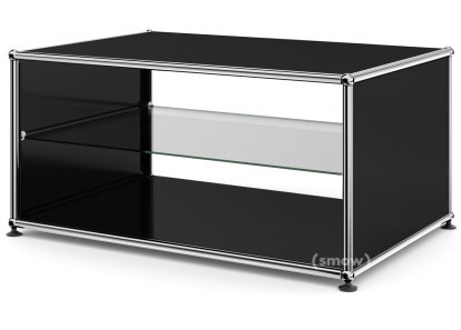 USM Haller Beistelltisch mit Seitenwänden, 75 cm, mit Glas-Zwischentablar, Graphitschwarz RAL 9011