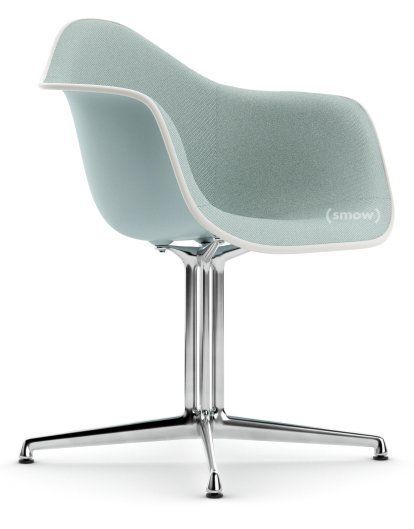 Eames Plastic Armchair DAL, Eisgrau, Mit Vollpolsterung, Eisblau / elfenbein, Aluminium poliert, Neue Sitzhöhe (43,0 cm)