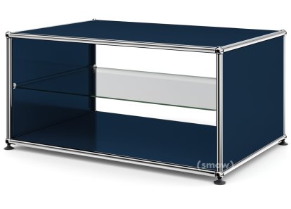 USM Haller Beistelltisch mit Seitenwänden, 75 cm, mit Glas-Zwischentablar, Stahlblau RAL 5011