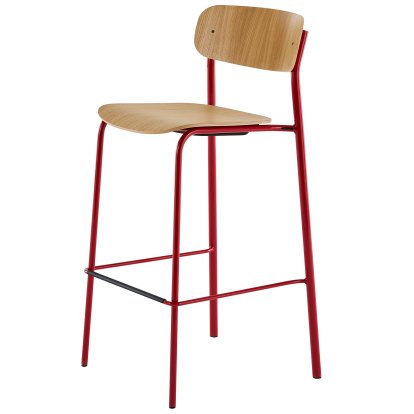 S 243 H Barhocker, Tomatenrot (RAL 3013), Eiche klar lackiert
