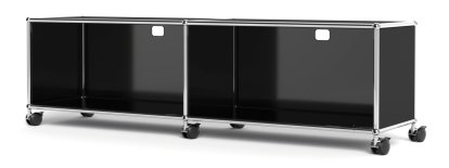 USM Haller TV-/HiFi-Lowboard, individualisierbar, Graphitschwarz RAL 9011, Mit 2 Klappen, Mit Kabeldurchlass oben mittig