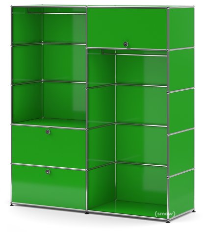 USM Haller Garderobe L mit 2 Kleiderstangen, USM grün