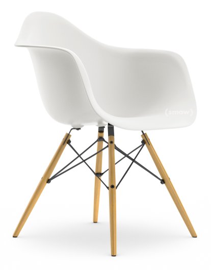 Eames Plastic Armchair RE DAW, Weiß non-RE, Ohne Polsterung, Ohne Polsterung, Standardhöhe - 43 cm, Esche honigfarben