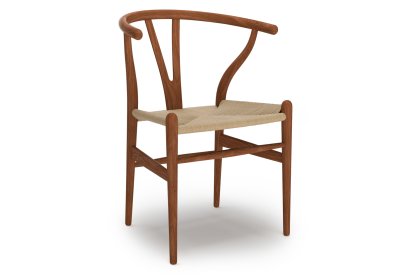 CH24 Wishbone Chair, Nussbaum klar lackiert, Geflecht natur