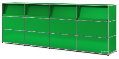 USM Haller Theke Typ 2 (mit Schrägtablaren), USM grün, 300 cm (4 Elemente), 50 cm