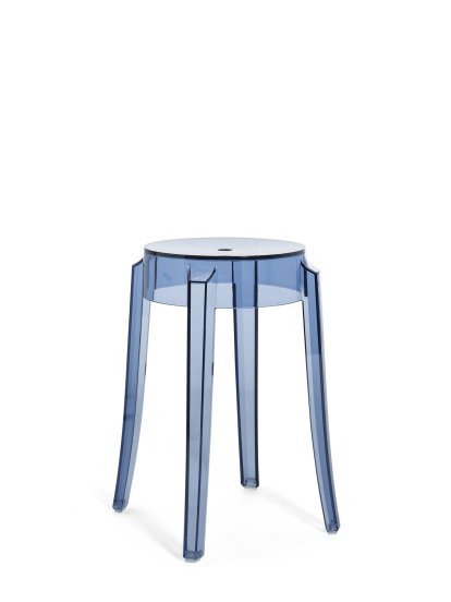 Charles Ghost Hocker, Höhe 46 x ø Sitz 26,5 x ø Basis 39 cm, Transparent, Puderblau